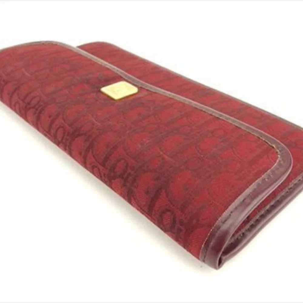 Dior Wallet Purse Long Wallet Trotter Red Gold Canvas Leather Woman unisex T8054